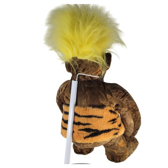 Chosun Caveman Troll Plush 16" Yellow Hair Tiger Print Outfit Stuffed Toy VTG - Picture 12 of 13